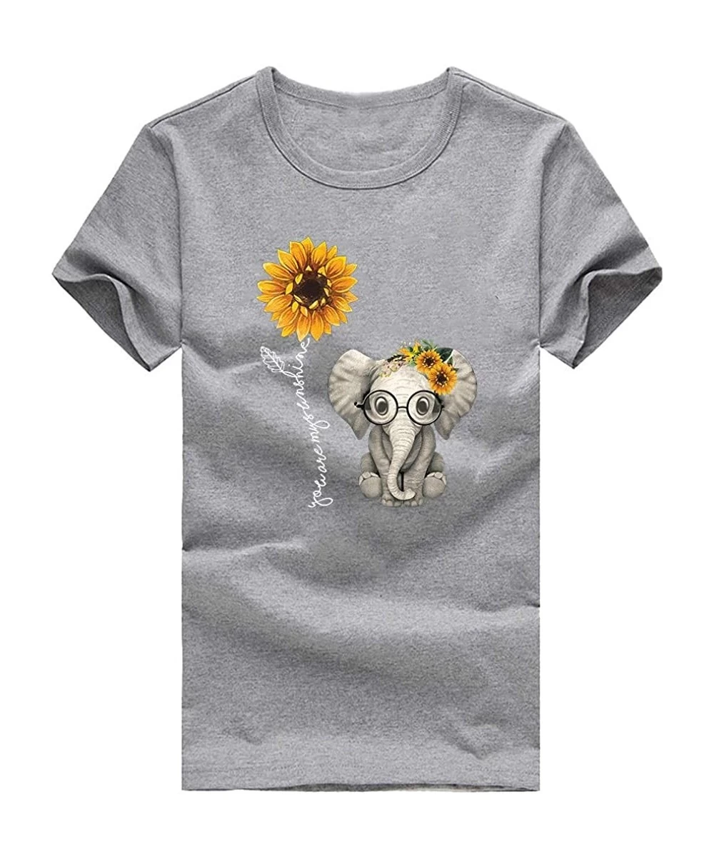 Rash Guards Women Summer Tops-Cute Funny Casual Sunflower Print Short Sleeve Life Tee Shirt - Gray - CD19703Q747