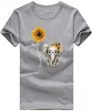 Rash Guards Women Summer Tops-Cute Funny Casual Sunflower Print Short Sleeve Life Tee Shirt - Gray - CD19703Q747