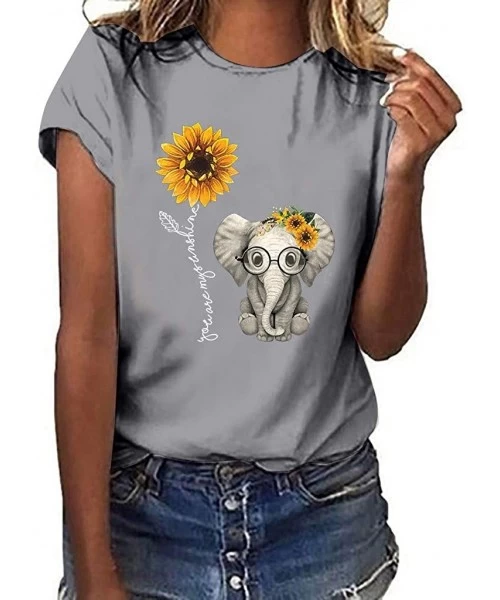 Rash Guards Women Summer Tops-Cute Funny Casual Sunflower Print Short Sleeve Life Tee Shirt - Gray - CD19703Q747