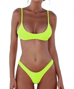 Sets Womens Swimsuits 2 Pcs Brazilian Top Thong Bikini Set High Waisted Bathing Suits for Women - Bikini Set Fluorescent Yell...