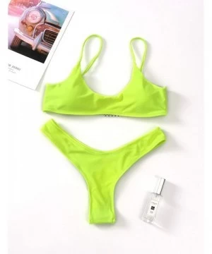 Sets Womens Swimsuits 2 Pcs Brazilian Top Thong Bikini Set High Waisted Bathing Suits for Women - Bikini Set Fluorescent Yell...