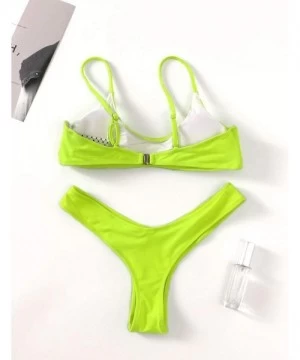 Sets Womens Swimsuits 2 Pcs Brazilian Top Thong Bikini Set High Waisted Bathing Suits for Women - Bikini Set Fluorescent Yell...