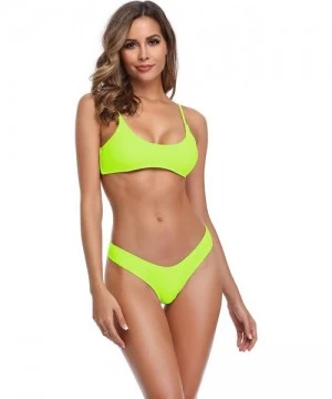 Sets Womens Swimsuits 2 Pcs Brazilian Top Thong Bikini Set High Waisted Bathing Suits for Women - Bikini Set Fluorescent Yell...