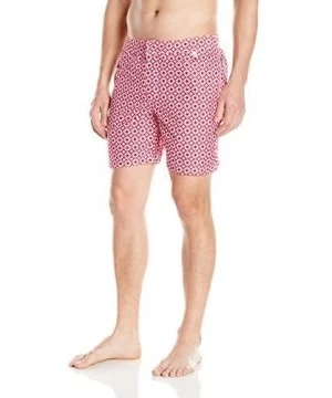 Trunks Men's Fixed Waist Geomentric Squares Swim Trunk - Red - CO12O3ULJ8S