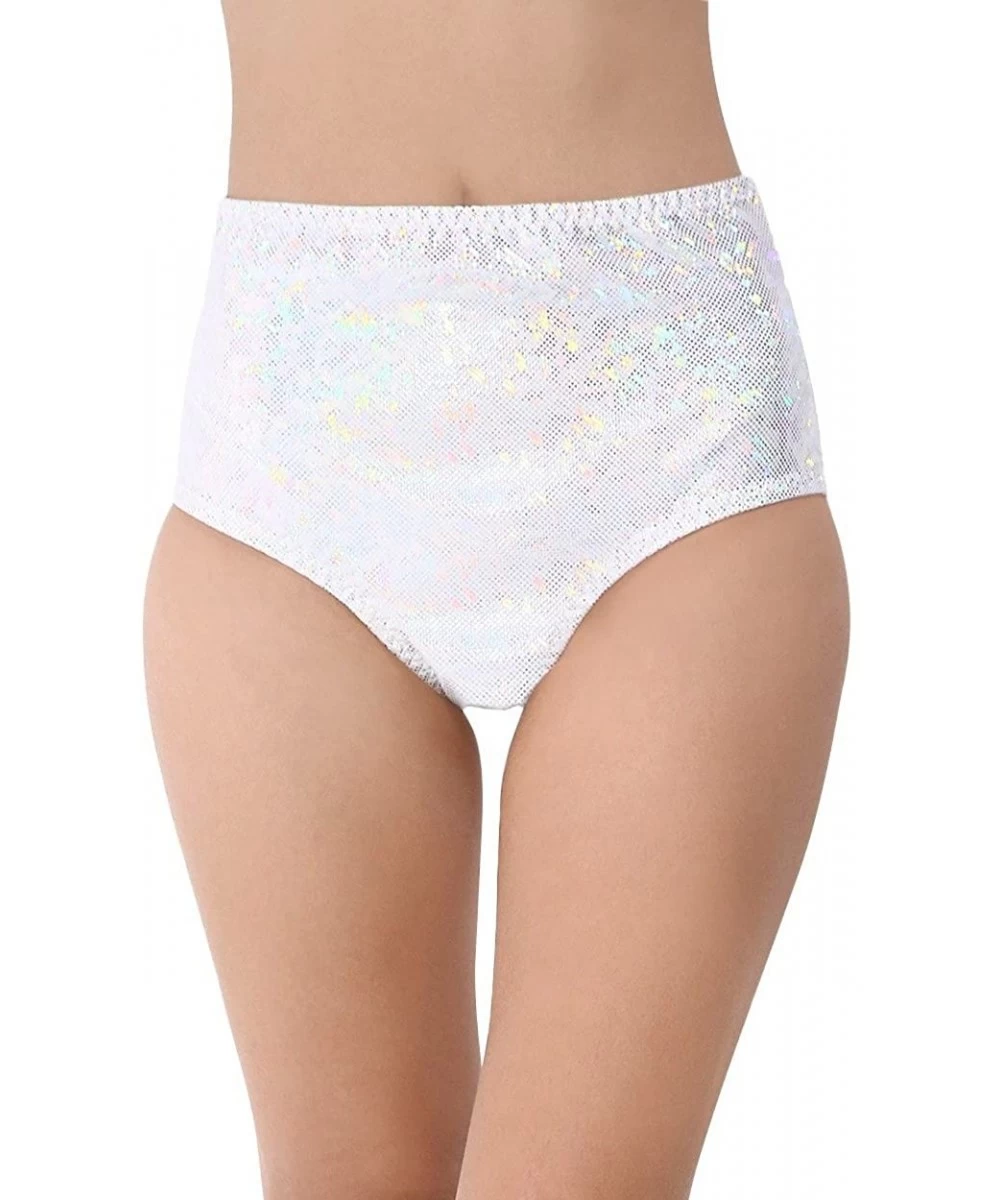 Board Shorts Electro High Waisted Booty Shorts Brief Pin-Up Style Bikini Bottoms - Hologram Silver - CR12F1FF80R