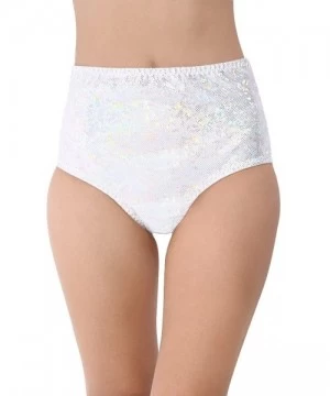 Board Shorts Electro High Waisted Booty Shorts Brief Pin-Up Style Bikini Bottoms - Hologram Silver - CR12F1FF80R