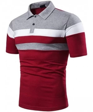 Briefs Mens Summer Slim Fit Tshirt Contrast Color Stitching Stripe Short Sleeve Casual Polo Shirt - Red - CP194Q4NZUU