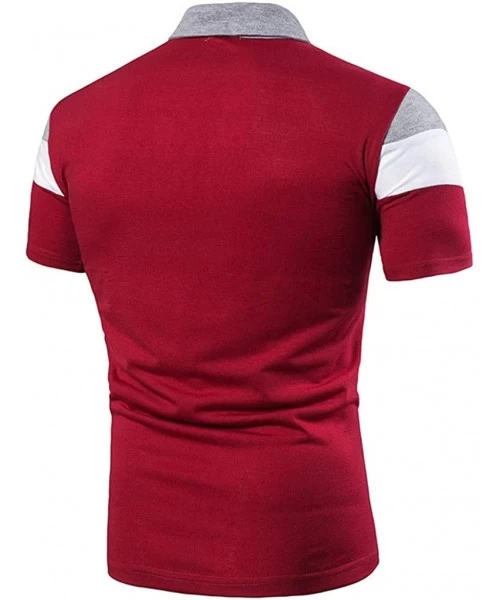 Briefs Mens Summer Slim Fit Tshirt Contrast Color Stitching Stripe Short Sleeve Casual Polo Shirt - Red - CP194Q4NZUU