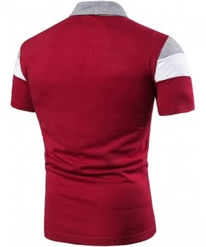 Briefs Mens Summer Slim Fit Tshirt Contrast Color Stitching Stripe Short Sleeve Casual Polo Shirt - Red - CP194Q4NZUU