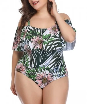 One-Pieces Plus Size Swimsuits for Women One Piece Off Shoulder Bathing Suits Ruffle Swimwear - Green Leaves - C71900XMD86