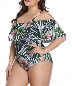 One-Pieces Plus Size Swimsuits for Women One Piece Off Shoulder Bathing Suits Ruffle Swimwear - Green Leaves - C71900XMD86