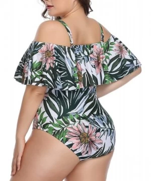 One-Pieces Plus Size Swimsuits for Women One Piece Off Shoulder Bathing Suits Ruffle Swimwear - Green Leaves - C71900XMD86