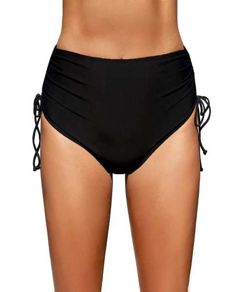 Tankinis Women High Waisted Bikini Bottoms Ruched Swim Brief Short Tankinis - Black-side Tie - CJ193G7K2EK