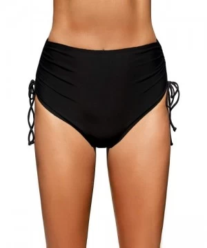 Tankinis Women High Waisted Bikini Bottoms Ruched Swim Brief Short Tankinis - Black-side Tie - CJ193G7K2EK