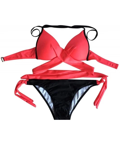 Sets Push-up Padded Bra Swimming Pool Swimsuit Swimwear 2 Piece - Watermelon Red - C0189NGWRXQ