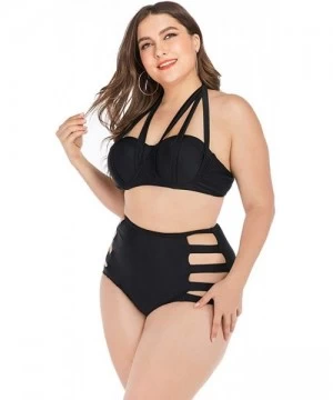 Sets Womens Plus Size Bikini Sets High Waisted Fringe Swimwear Two Piece Swimsuits - Black 2 - CP18Y2RZH6M