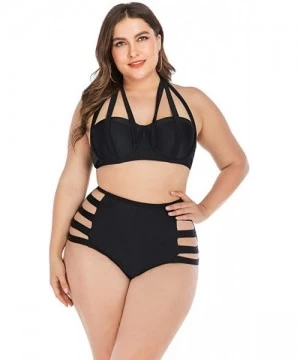 Sets Womens Plus Size Bikini Sets High Waisted Fringe Swimwear Two Piece Swimsuits - Black 2 - CP18Y2RZH6M