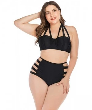 Sets Womens Plus Size Bikini Sets High Waisted Fringe Swimwear Two Piece Swimsuits - Black 2 - CP18Y2RZH6M