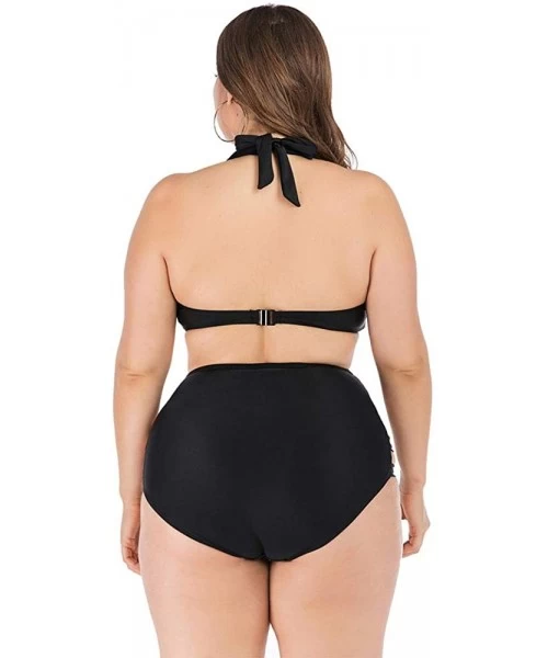 Sets Womens Plus Size Bikini Sets High Waisted Fringe Swimwear Two Piece Swimsuits - Black 2 - CP18Y2RZH6M