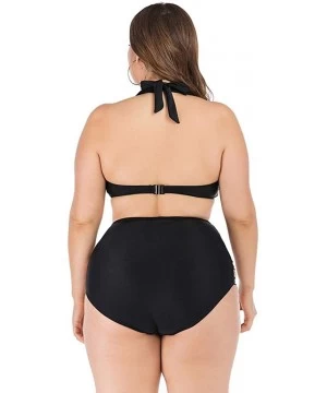 Sets Womens Plus Size Bikini Sets High Waisted Fringe Swimwear Two Piece Swimsuits - Black 2 - CP18Y2RZH6M