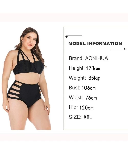 Sets Womens Plus Size Bikini Sets High Waisted Fringe Swimwear Two Piece Swimsuits - Black 2 - CP18Y2RZH6M