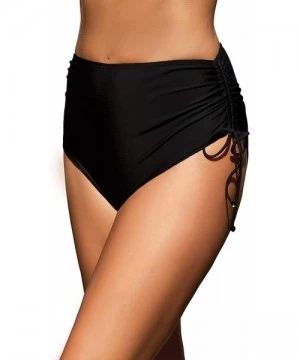 Tankinis Women High Waisted Bikini Bottoms Ruched Swim Brief Short Tankinis - Black-side Tie - CJ193G7K2EK