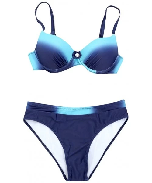 Sets Women's Padded Push-ups Bikini Suit Swimsuit Adjustable Shoulder Strap Gradient high Waist Swimwear - Blue - C518NH99K3Z