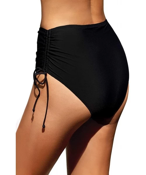 Tankinis Women High Waisted Bikini Bottoms Ruched Swim Brief Short Tankinis - Black-side Tie - CJ193G7K2EK