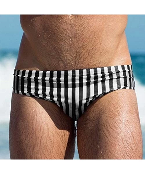 Trunks Men's Swim Briefs Bikini Swimwear Sexy Swimsuit Swimming Short Quick Dry with Drawstring for Men - A-black&white Strip...