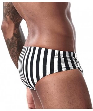 Trunks Men's Swim Briefs Bikini Swimwear Sexy Swimsuit Swimming Short Quick Dry with Drawstring for Men - A-black&white Strip...