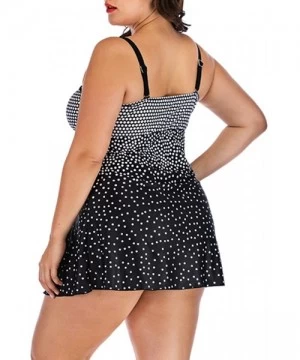 Tankinis Womens Plus Size Polka Dot Tankini Two Piece Swimdress Bathing Suit - Black(order One Size Up) - CH18QSQYYW5