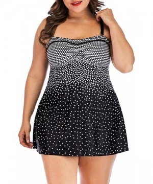 Tankinis Womens Plus Size Polka Dot Tankini Two Piece Swimdress Bathing Suit - Black(order One Size Up) - CH18QSQYYW5