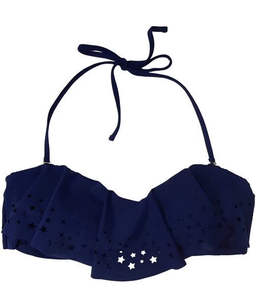 Tops Juniors Flounce Bandeau Bikini Top - Navy - CK17YI6KYD9