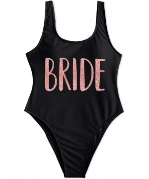 One-Pieces Bride Squad Bachelorette Pool Party One Piece High Leg Swimsuit - Bride - Black - CE199T77GWM