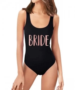 One-Pieces Bride Squad Bachelorette Pool Party One Piece High Leg Swimsuit - Bride - Black - CE199T77GWM