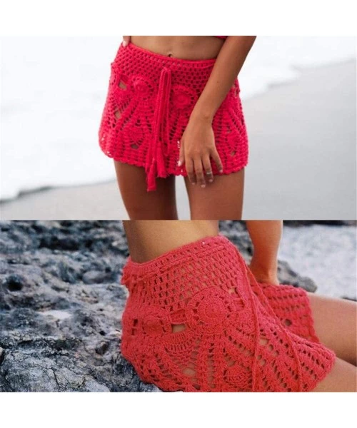 Cover-Ups Bikini Cover Up Beach Casual Skirts Crochet Knit Coverup Hollow Out High Waist Summer Cotton Miniskirts (One Size) ...