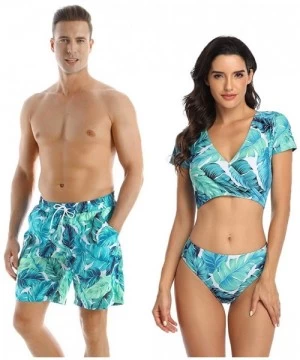 Trunks Family Matching Swimsuits Mommy Daddy and Me Palm Printed Ruffle Swimwear Bathing Suits - Girls Green - C7194L8Q5MK