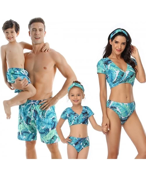 Trunks Family Matching Swimsuits Mommy Daddy and Me Palm Printed Ruffle Swimwear Bathing Suits - Girls Green - C7194L8Q5MK