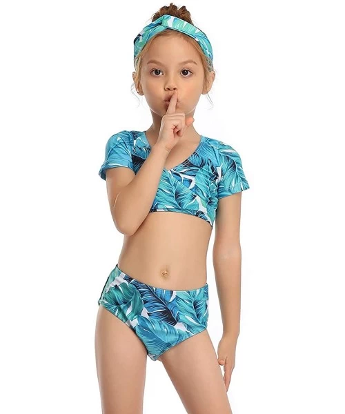 Trunks Family Matching Swimsuits Mommy Daddy and Me Palm Printed Ruffle Swimwear Bathing Suits - Girls Green - C7194L8Q5MK