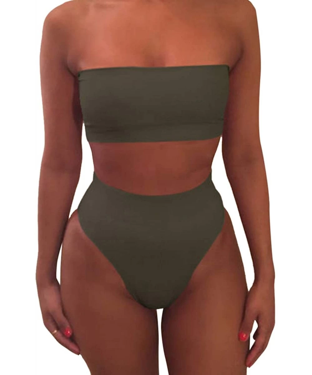 Sets Women's Removable Strap Wrap Pad Cheeky High Waist Bikini Set Swimsuit - 01 - Army Green - C61952TWA28