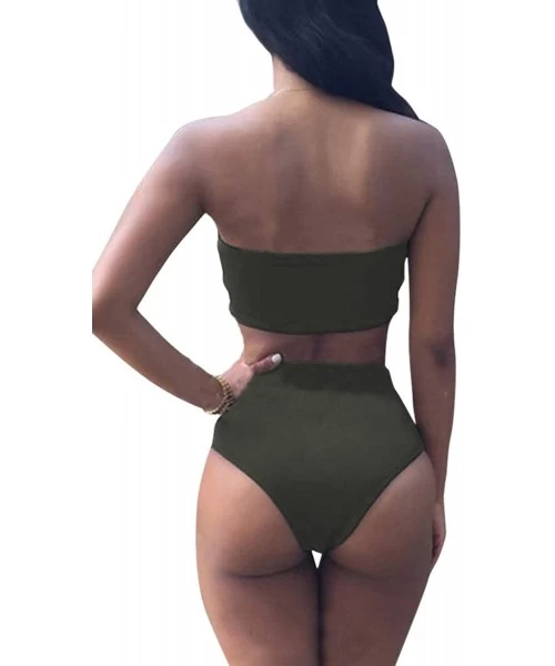 Sets Women's Removable Strap Wrap Pad Cheeky High Waist Bikini Set Swimsuit - 01 - Army Green - C61952TWA28