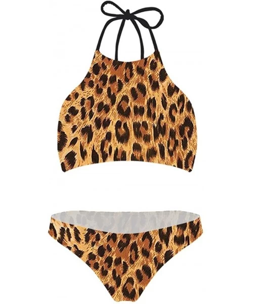 Sets High Neck Halter Bikini Women's Swimwear 2 Piece Set Beachwear Hawaiian Style - Leopard 3 - C818OSRIET2