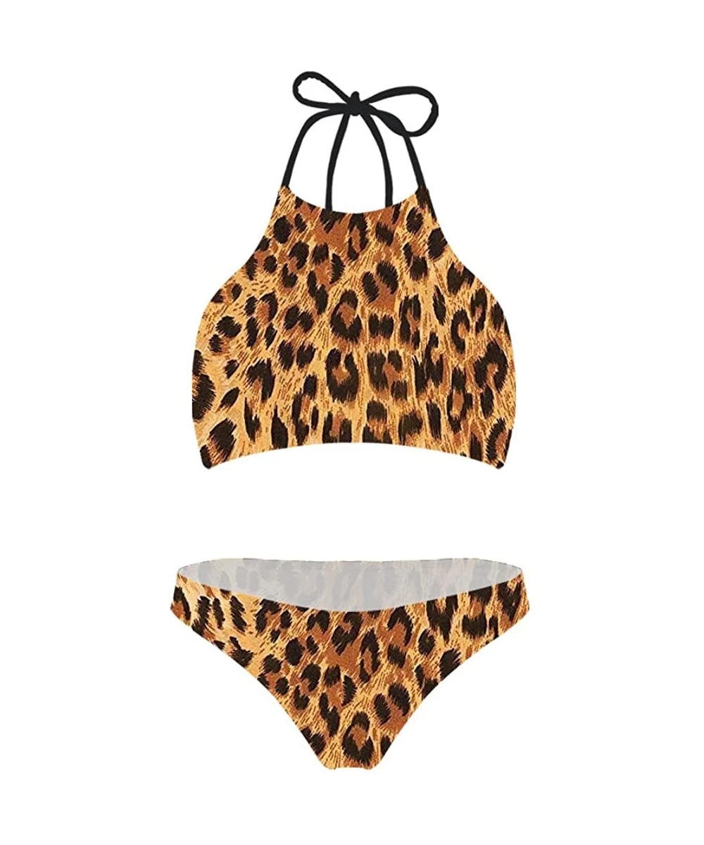 Sets High Neck Halter Bikini Women's Swimwear 2 Piece Set Beachwear Hawaiian Style - Leopard 3 - C818OSRIET2