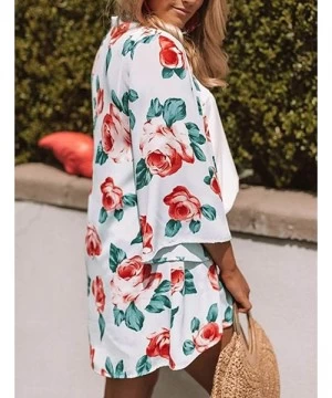 Cover-Ups Women's Floral Print Kimonos 3/4 Sleeve Sheer Chiffon Cardigan Open Front Cover Up Tops - Island Paradise - CV196WX...