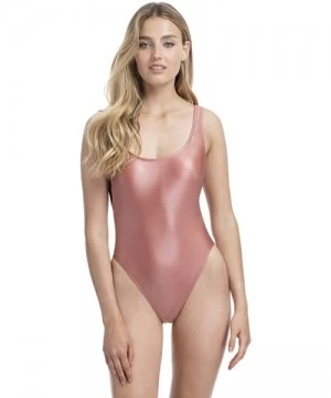 One-Pieces Women's Sexy High Cut Low Back 1pc Swimsuit - Salmon - CF18TOEZZ98