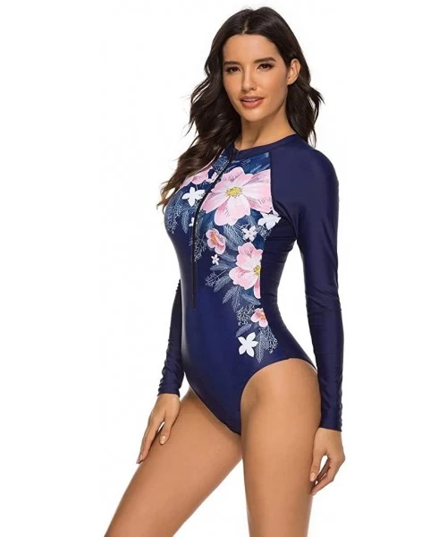 Sets Womens Raglan Long Sleeve Rash Guard Sun Protection Floral Print Quick-Drying Wetsuit Swimsuit Two Piece Surfing Swimwea...