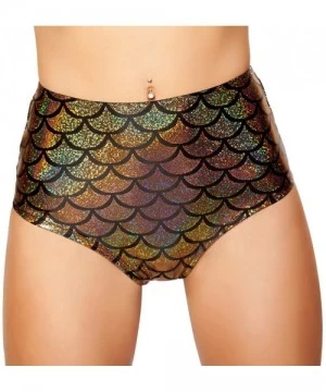 Tankinis Women's Ravewear Festival Poolside-Mermaid Print High Waisted Shorts with Puckered Back - Gold - C212GNO591X