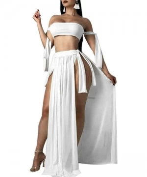 Cover-Ups Women's Three Piece Sexy Off Shoulder Swimsuits with Maxi Slit Skirt Cover Up Sleeveless Bikini Three Piece Sets S-...