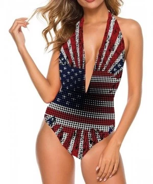 One-Pieces One Piece Swimsuit for All Women- Backless V Neck Monokini Bathing Suit - American Flag Grunge Usa Patriotic - CK1...