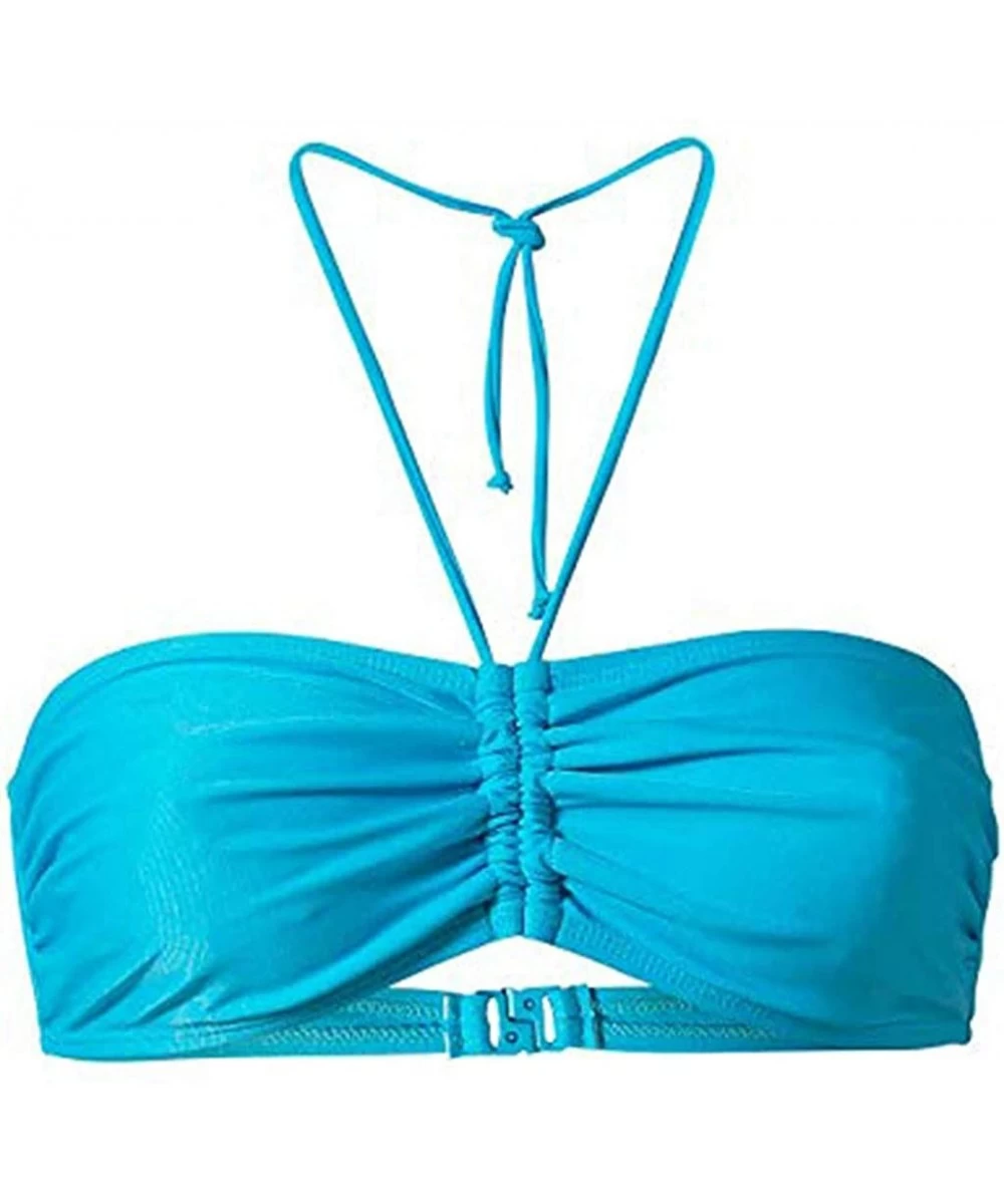 Sets Women Underwire Padded Twist Bandeau Bikini Top Swimsuit Summer Mix Match Plain Bandeau Top Swimwear Beachwear Sky Blue ...